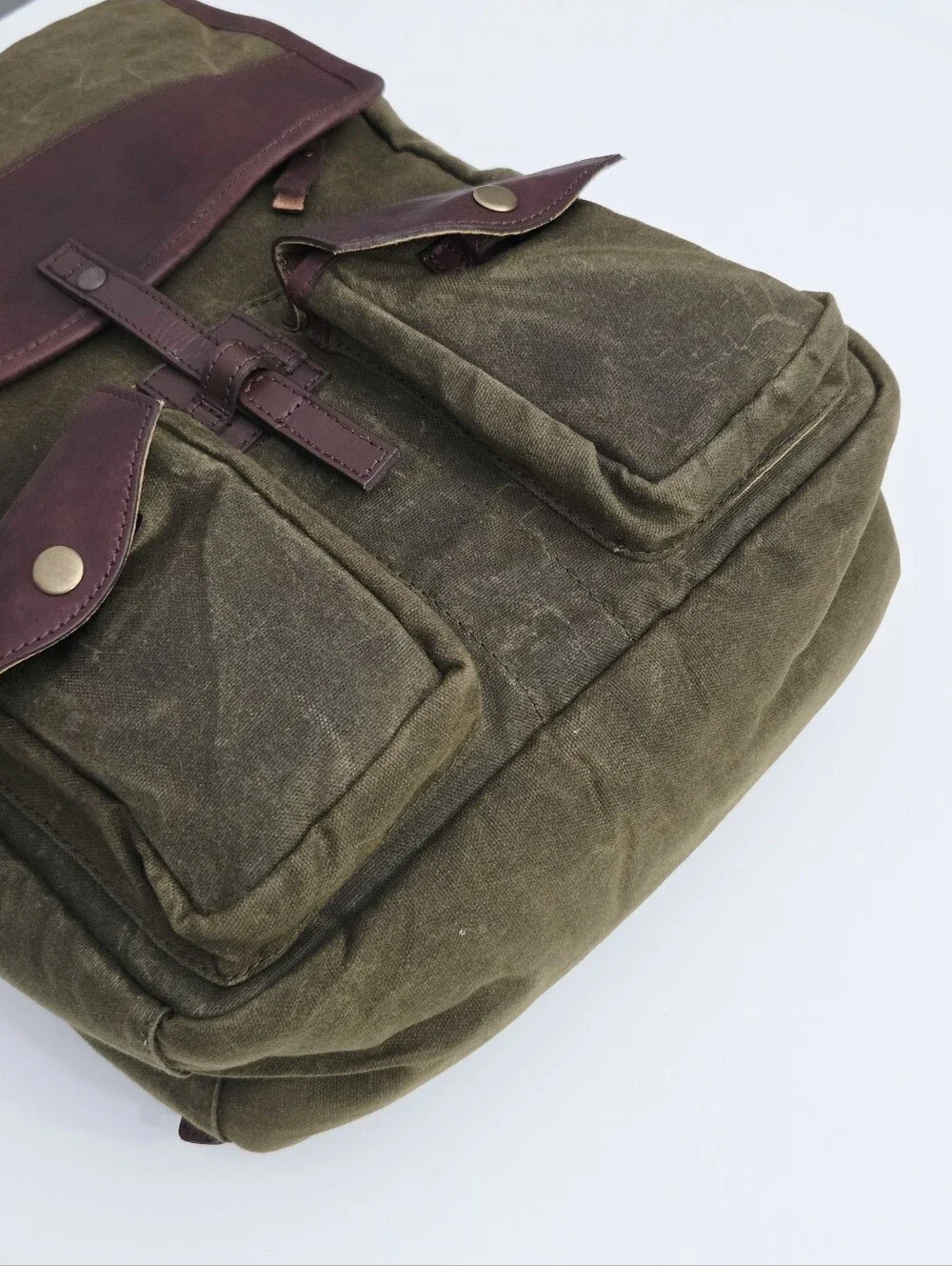 MISSION MERCANTILE CAMPAIGN WAXED CANVAS BACKPACK BAG - FOREST CANVAS / SMOKE